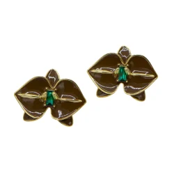 گوشواره برنجی زنانه ارکیده قهوه ای blt 22471