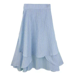 دامن کتان راه راه آبی eln