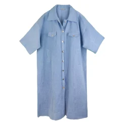 مانتو کتان کجراه بلند زنانه آبی 24323 brz