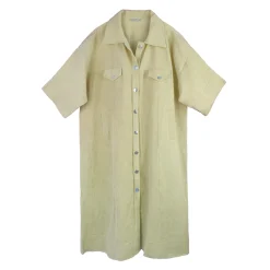 مانتو کتان کجراه بلند زنانه کرم 24321 brz