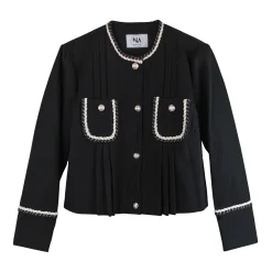 کت زنانه نواردار کوتاه مشکی 24264 nvy