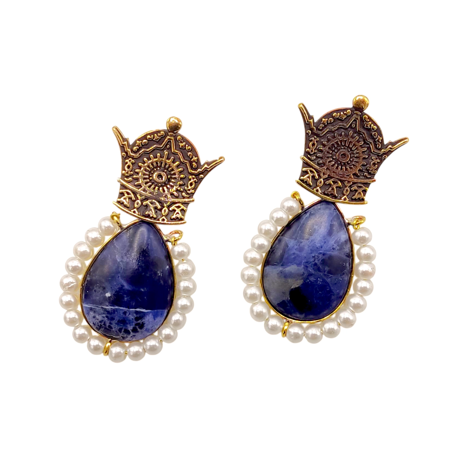 گوشواره برنجی زنانه تاج سنگ اشکی blt 21409