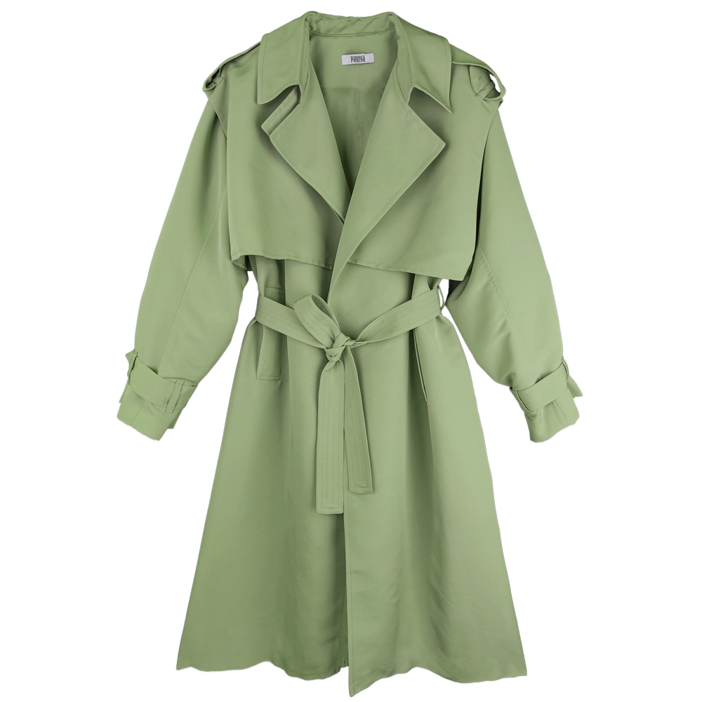 ترنچ کت زنانه بلند سبز 24476 prm