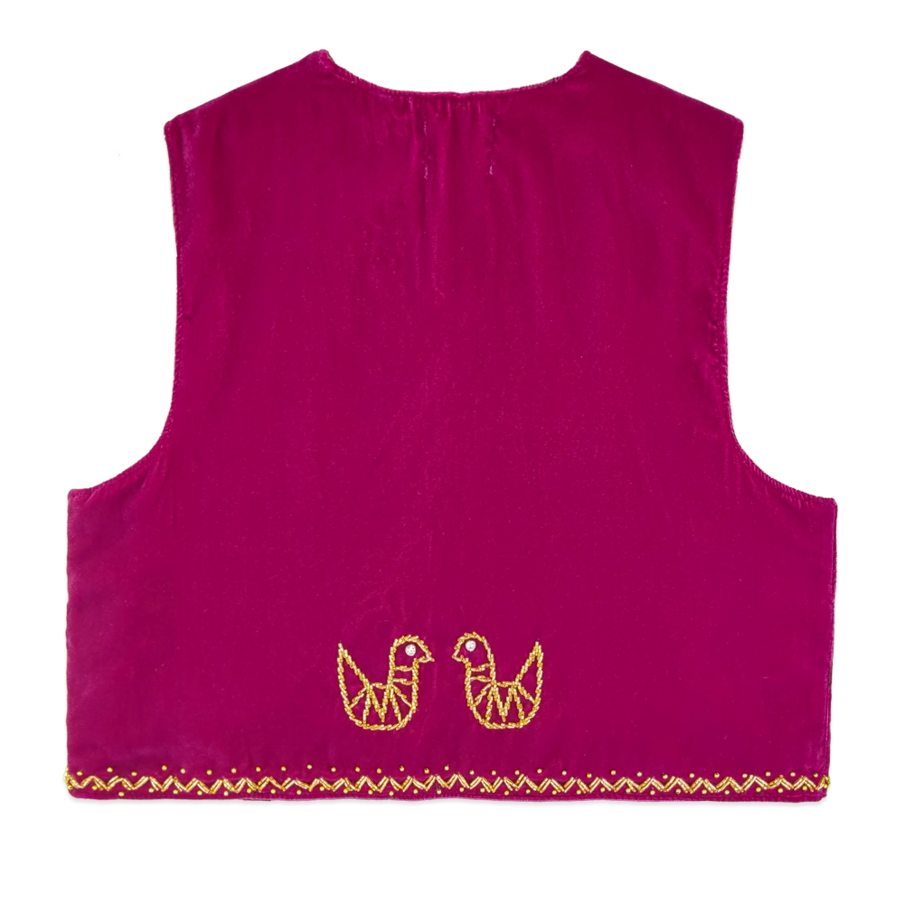 جلیقه مخمل زنانه بنفش روشن با شکوفه 2 تاجی 24624 tji