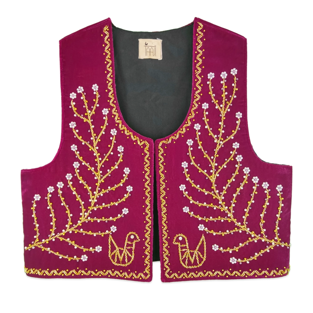 جلیقه مخمل زنانه بنفش روشن با شکوفه 2 تاجی 24624 tji