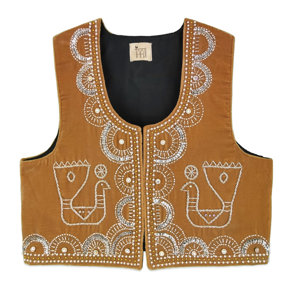 جلیقه مخمل زنانه نسکافه ای 2 تاجی بزرگ 24862 tji