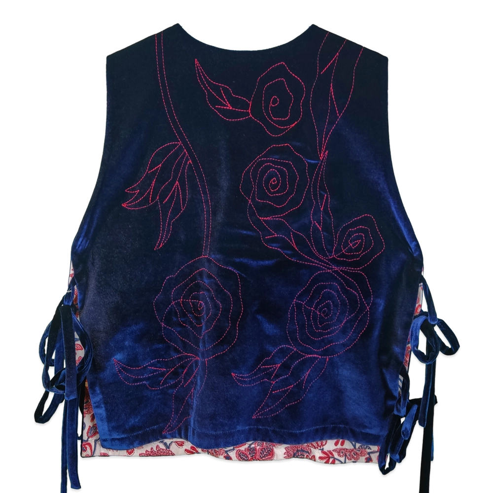 رویه مخمل دورو سورمه ای با تیک بغل بند yst 24565