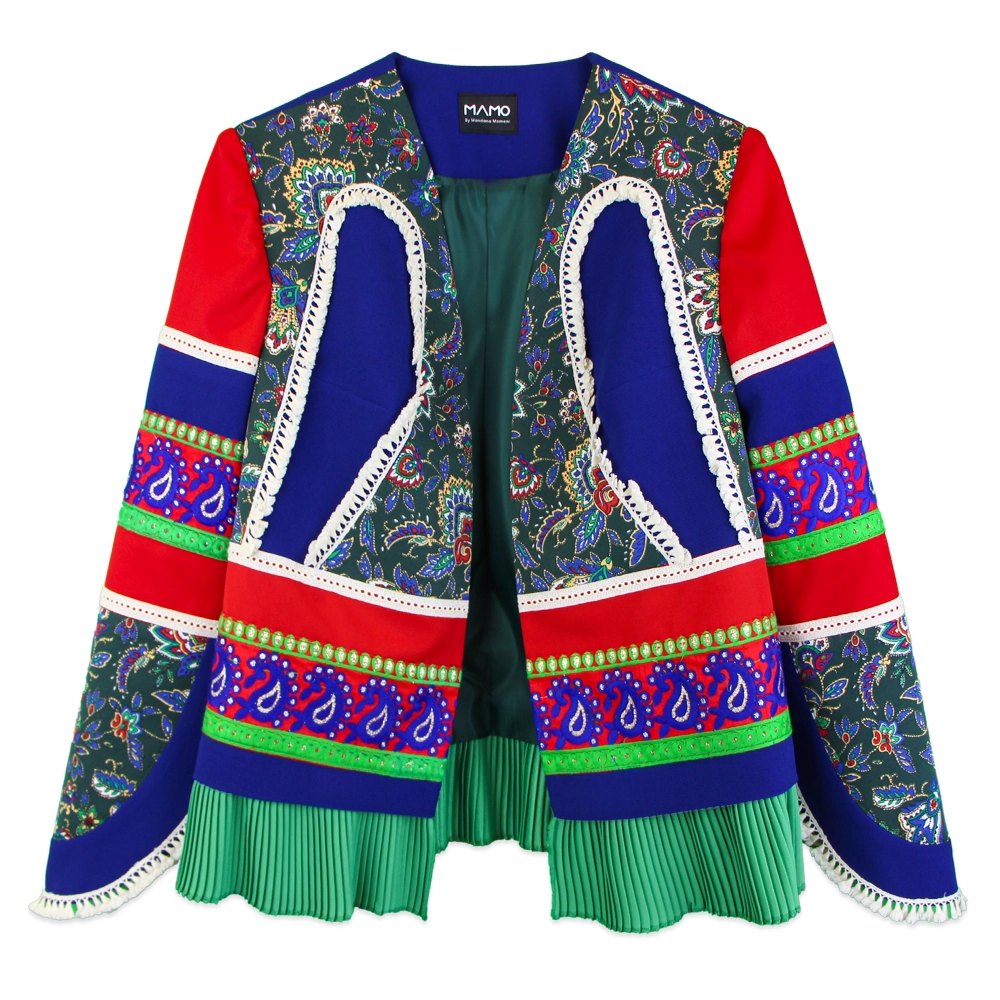 کت زنانه تیکه دوزی سبز و قرمز پلیسه سبز rbm 24860