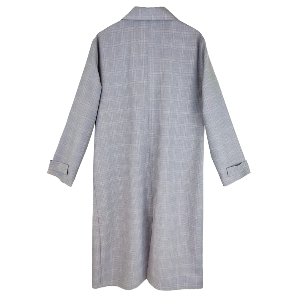 کت چهارخانه زنانه بلند جلو برش دار 4 دکمه طوسی 200074 frc