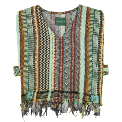 تاپ زنانه آستین حلقه ای راه راه قرمز آبی mnm 25404