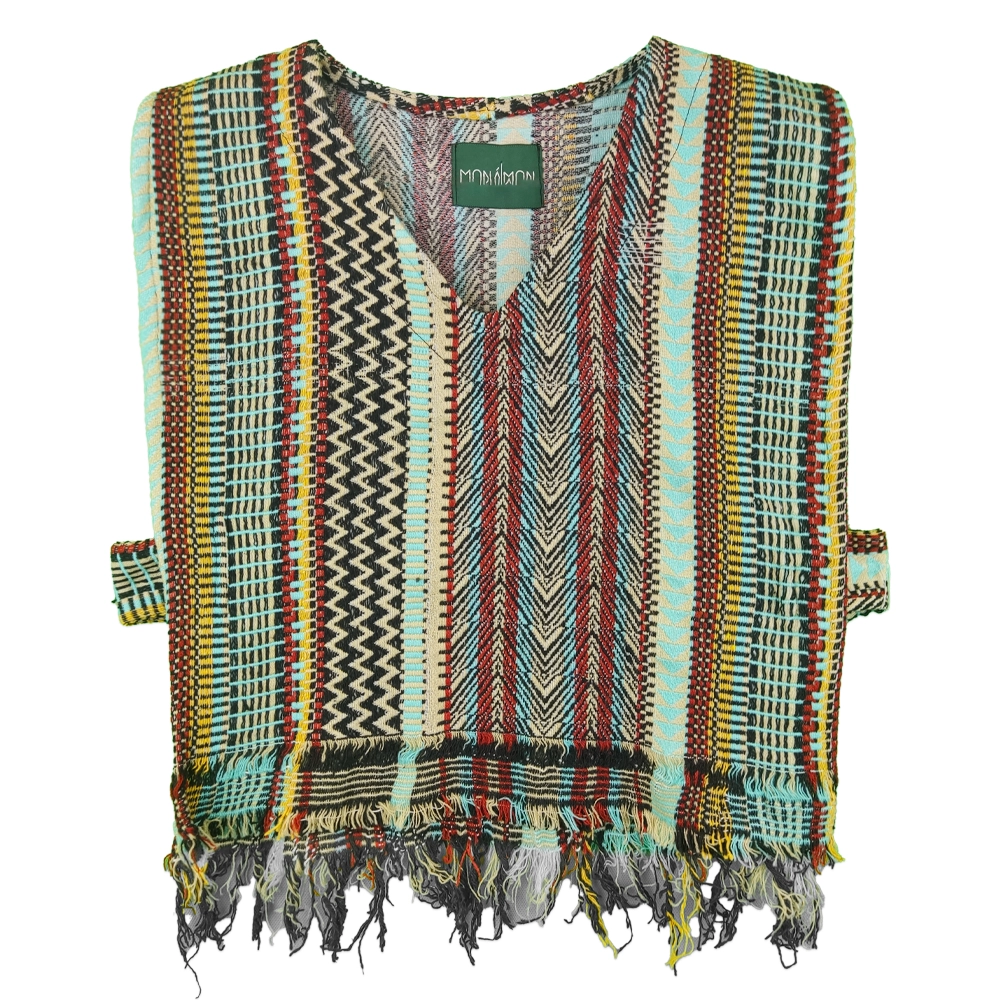 تاپ زنانه آستین حلقه ای راه راه قرمز آبی mnm 25404