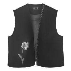 جلیقه زنانه مشکی پولکی گل 24429 rbm