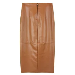 دامن چرم زنانه قهوه ای بلند laf 25163