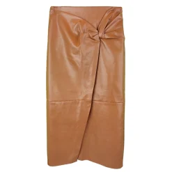 دامن چرم زنانه قهوه ای بلند laf 25163