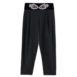 شلوار زنانه باکمر مخمل مشکی با مروارید tji 25468