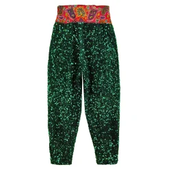 شلوار مخمل پولکی زنانه سبز خمره ای کمر پته elt 25511