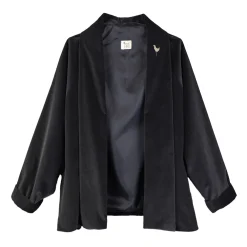 پالتو مخمل زنانه ذغالی با سنجاق سینه tij 25463