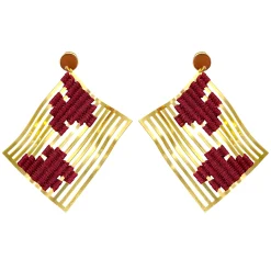 گوشواره زنانه برنجی سوی زرشکی بزرگ 25282 ewr