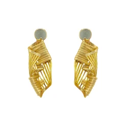 گوشواره زنانه برنجی فلو طلایی کوچک 25287 ewr