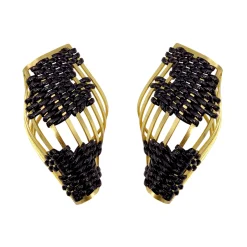 گوشواره زنانه برنجی فلو مشکی بزرگ 25286 ewr