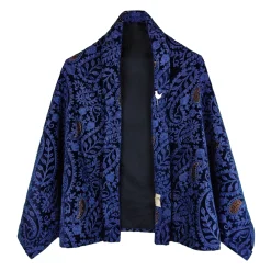 رویه مخمل زنانه سورمه ای با سنجاق سینه tji 25545