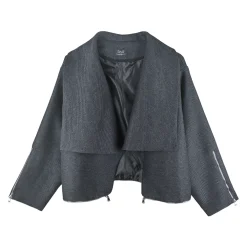 کت پشمی زنانه کوتاه زیپی طوسی rdl 14798