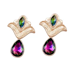 گوشواره زنانه پاپپه ماشه طلایی نگین هفت رنگ 25698 blt