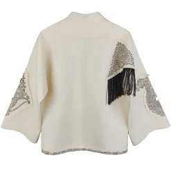 کت زنانه سفید با قلمکار سفید مشکی mnc 26037